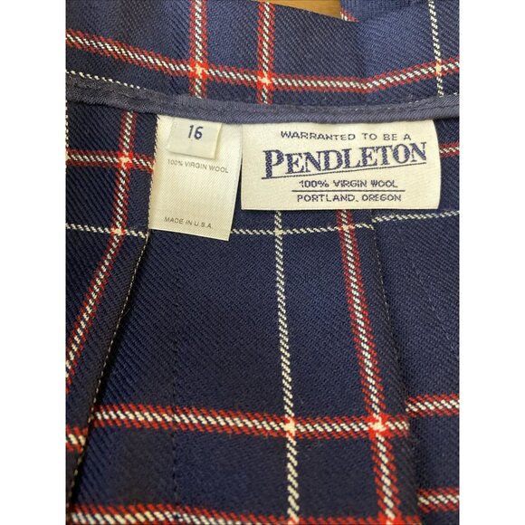 Vintage Pendleton Blue Red Plaid Pleated Virgin Wool Midi Skirt Sz 16 Made USA - Picture 5 of 5